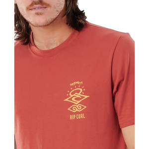 2021 Rip Curl Curl Men Searchers UV-T-shirt Met Korte Mouwen WLY34M - Kastanjebruin